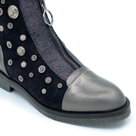 Ботинки Pertini черно-серые МЕХ комбинация замши и кожи - фото 6, 