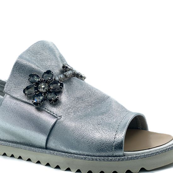 Слипоны Cover серебряные кожаные с открытым носом - фото 6, 