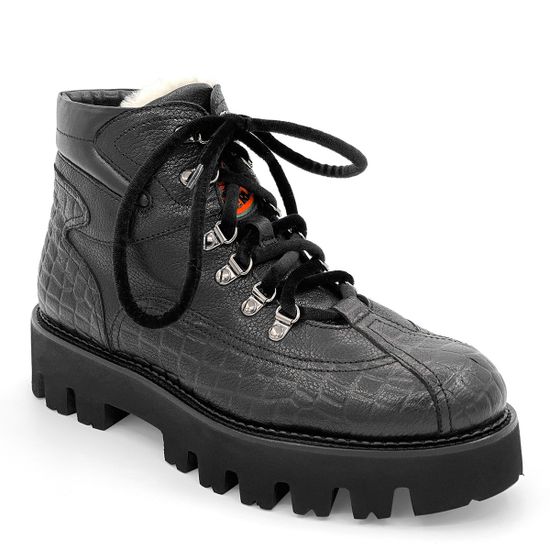 Ботинки Marzetti черные кожаные МЕХ - фото 2, 