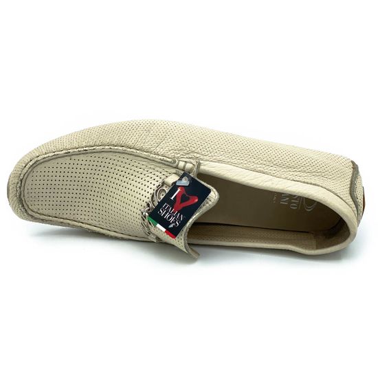 Мокасины Ernesto Dolani бежевые кожаные со сквозной перфорацией - фото 5, 