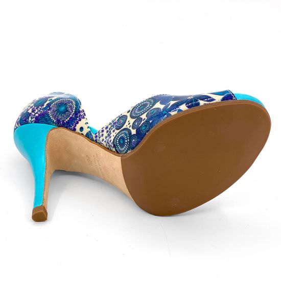 Туфли Rosso&amp;Nero лакированные расписные голубого цвета с открытым мыском - фото 4, 3660 RN