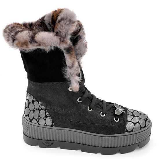 Ботинки Marzetti черные замшевые МЕХ с лазерной обработкой - фото 7, 