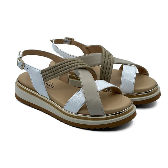 Босоножки Donna Soft  комбинация белого лака и бежевой кожи - фото 7, 