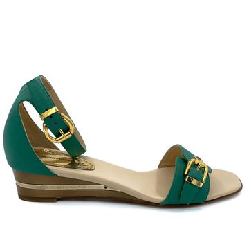 Босоножки Loretta Pettinari бежево-зеленые кожаные - фото 1, 4527 LP