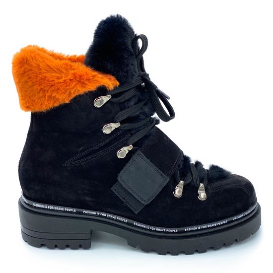 Ботинки Jeannot черно-рыжие замшевые МЕХ - фото 1, 70282(024) JN