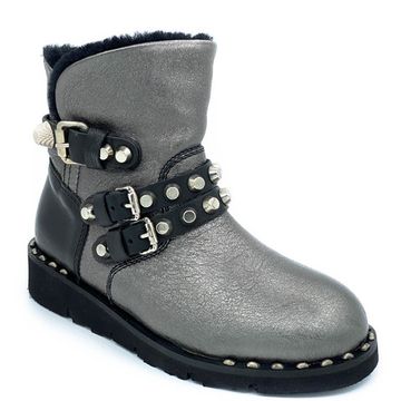 Ботинки Mimmu черно-серебряные кожаные МЕХ - фото 2, BOOTH3 MIM