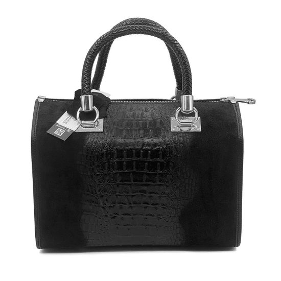 Сумка Di Gregorio черная крок/замша - фото 4, 