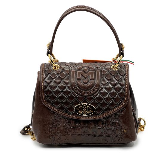 Сумка Marino Orlandi коричневая кожаная тиснение "крокодил" - фото 1,