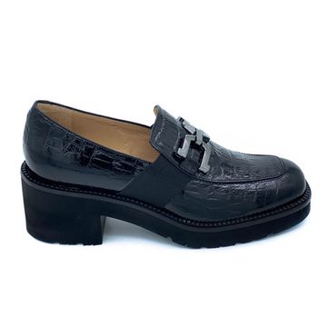 Лоферы Donna Soft черные из лакированной кожи тиснение под крокодила - фото 1, DS1571 DS NERO