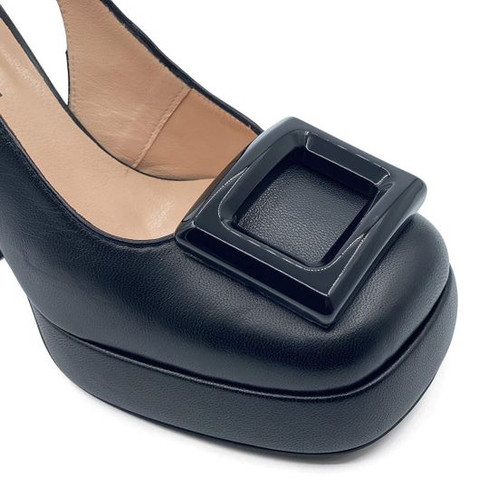 Босоножки Tiffi кожаные черные с квадратной пряжкой - фото 6, 