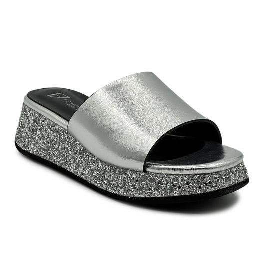 Шлепанцы Francesco V серебристые кожаные со стразами - фото 2, T118 FV ARGENTO