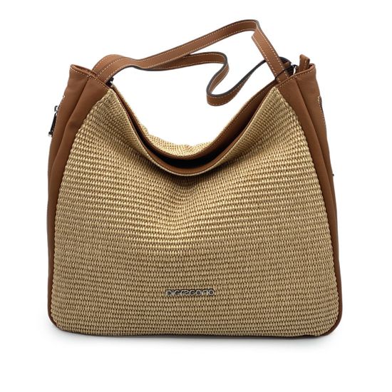 Сумка Di Gregorio кожа/текстиль коричневая/бежевая - фото 1, 