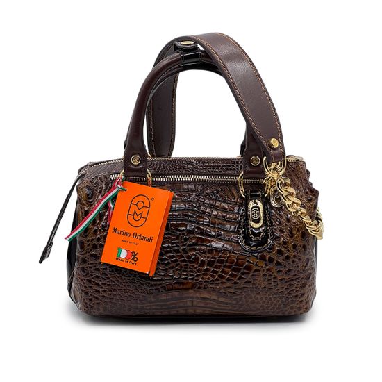 Сумка Marino Orlandi кожаная коричневая тиснение крокодил - фото 3, 4961 MO MORO
