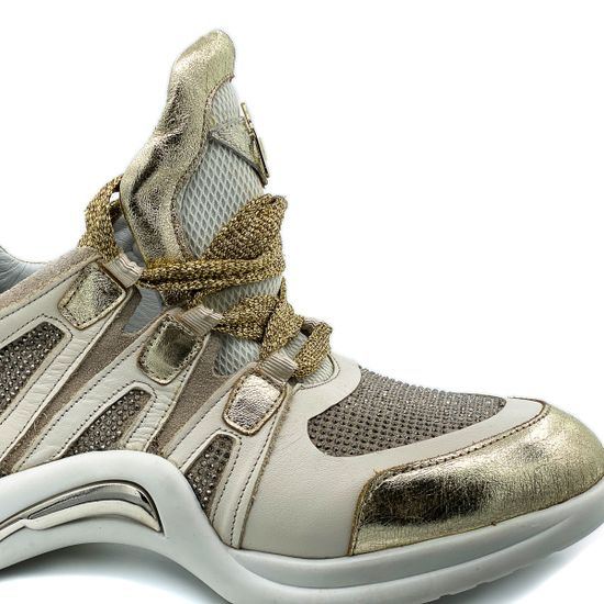 Кроссовки Lab Milano бежево-золотые кожаные - фото 6, 