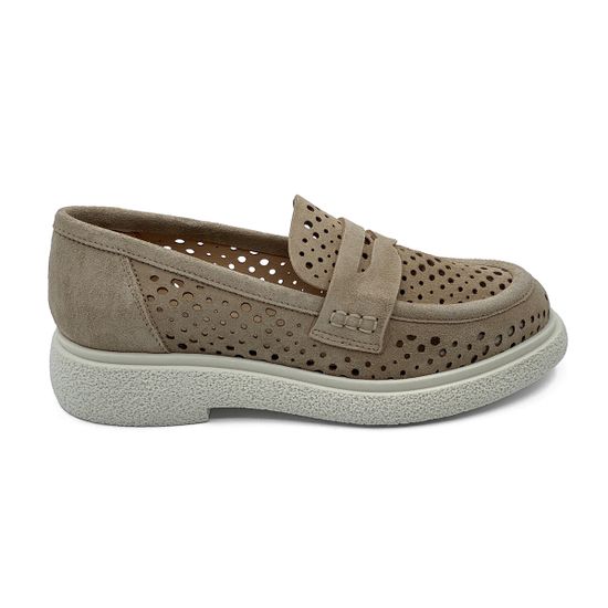 Лоферы летние MIMMU замшевые бежевые с крупной перфорацией - фото 1, E303E9 MIM NUDE