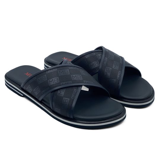 Шлепанцы Mario Bruni синие кожаные - фото 7, 1336 MB BLU