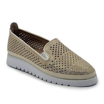 Слипоны Lab Milano бежево-золотистые кожаные с перфорацией - фото 2, 0860129 LAB BEIGE ORO