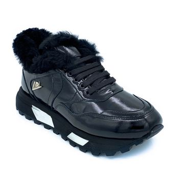 Кроссовки Marcelo Lopez черные из лакированной кожи МЕХ - фото 2, ER15911 ML NERO