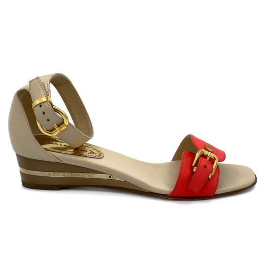 Босоножки Loretta Pettinari бежево-красные кожаные - фото 1, 