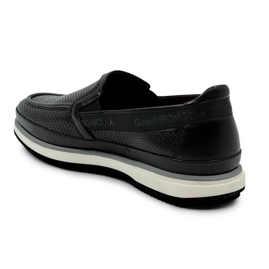 Слипоны Giampieronicola черные кожаные перфорированные - фото 3, F338122A  GPN NERO