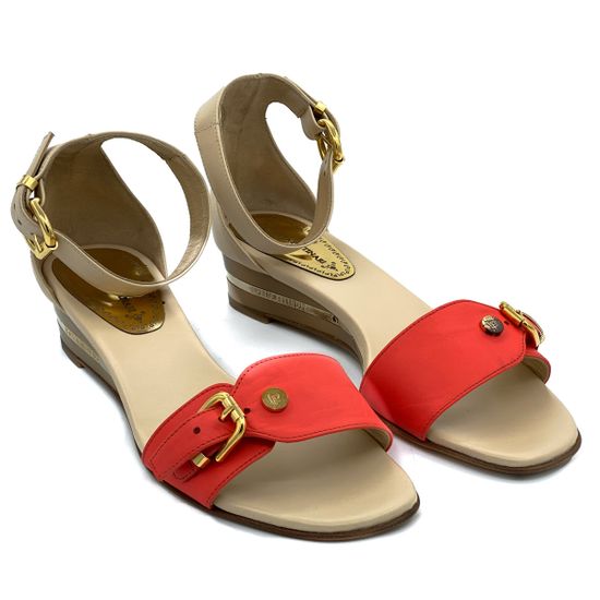 Босоножки Loretta Pettinari бежево-красные кожаные - фото 7, 