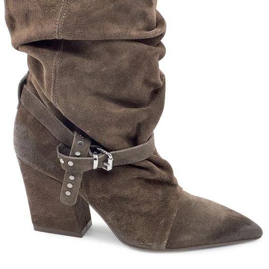 Полусапоги казаки MIMMU коричневые замшевые демисезонные - фото 5, M2726M13 MIM CASTAGNO