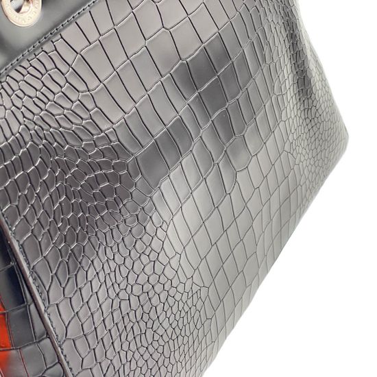 Сумка Marina Creazioni черная кожаная тиснение под крокодила - фото 4, 