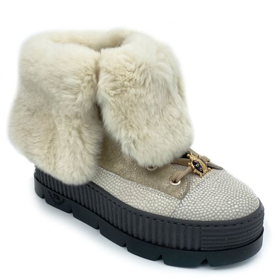 Ботинки Marzetti бело-золотые кожаные МЕХ - фото 2, 