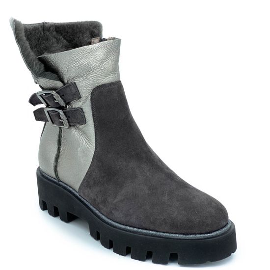 Ботинки Pertini серо-серебряные МЕХ комбинация замши и кожи - фото 2, 