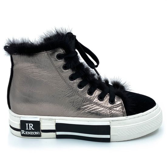 Ботинки Ilasio Renzoni серебряные кожаные МЕХ - фото 1, 