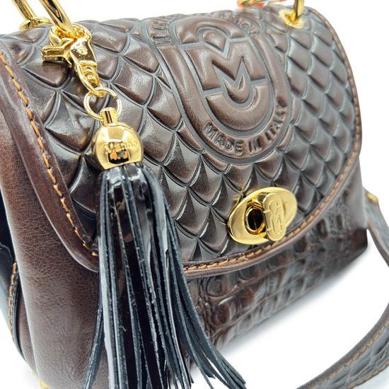 Сумка Marino Orlandi коричневая кожаная тиснение "крокодил" - фото 4,