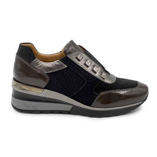 Сникеры Donna Soft черно-серебряные-серые комбинация замши и наплака демисезонные - фото 1, DS1617 DS GRIGIO