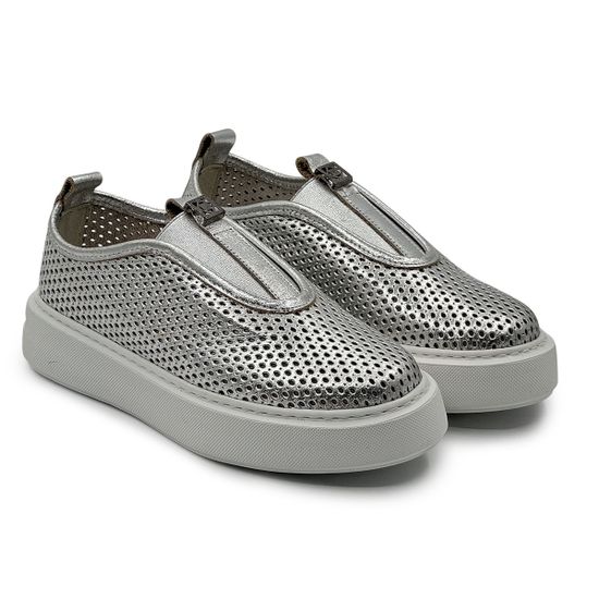Кеды Lab Milano серебристые кожаные с перфорацией - фото 7, 2639 LAB ARGENTO