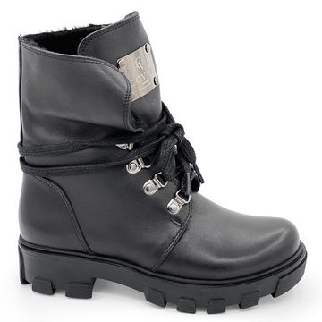 Ботинки Cover черные кожаные МЕХ - фото 1, 7232A-2 COV