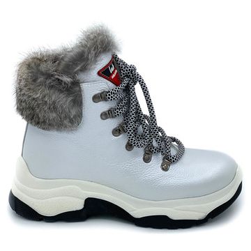 Ботинки Lab Milano белые кожаные МЕХ - фото 1, C20031 LAB BIANCO