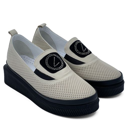 Слипоны Lab Milano бежевые кожаные с перфорацией - фото 8, 3750154 LAB BEIGE