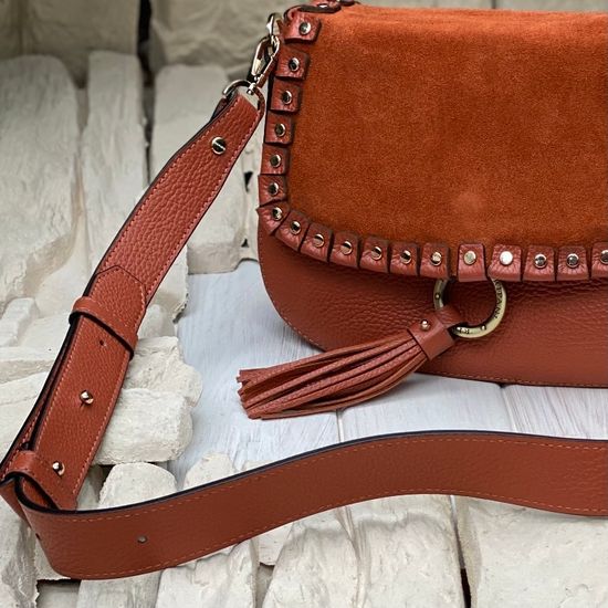 Сумочка Ripani рыжая комбинация кожи и замши - фото 7, 