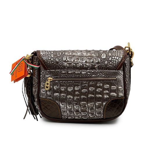 Сумка Marino Orlandi кожаная крокодил коричневая/серебристая - фото 3, 