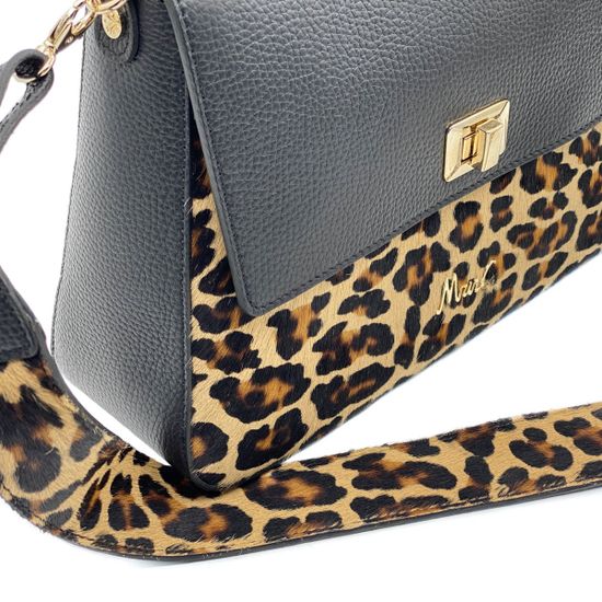 Сумка Marina Creazioni черно-коричневая комбинация кожи и меха пони - фото 4, 