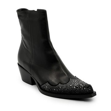 Ботинки казаки FRU.IT черные кожаные со стразами демисезонные - фото 2, 8358 FR