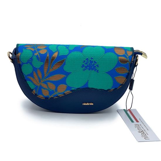 Сумка NILA&amp;NILA кожаная текстиль сине-зеленая - фото 1, 