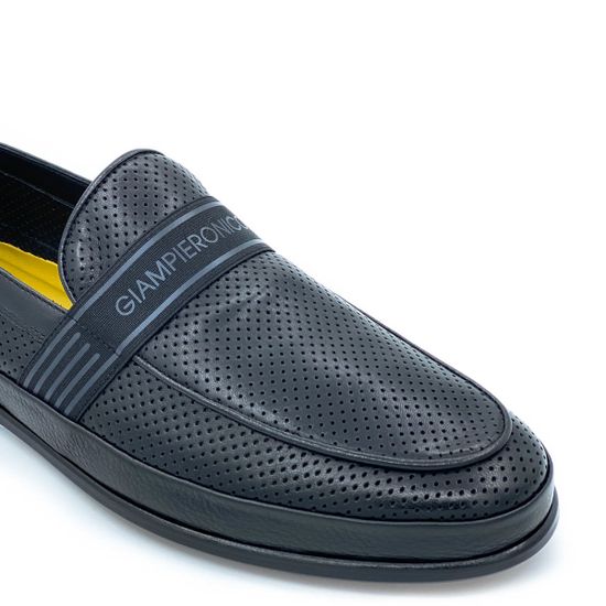 Слипоны Giampieronicola черные кожаные со сквозной перфорацией - фото 6, 