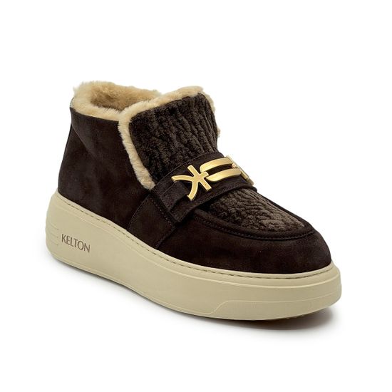 Ботинки KELTON коричневые замша/велюр на меху - фото 2, AK4304M KEL MORO