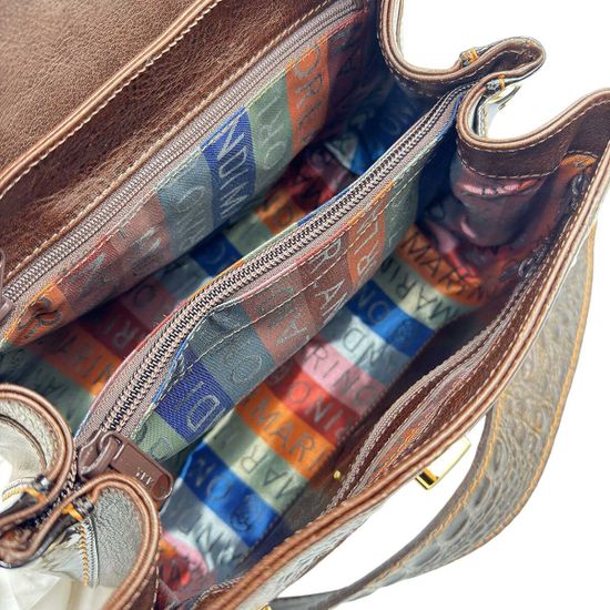 Сумка Marino Orlandi коричневая кожаная тиснение "крокодил" - фото 5,