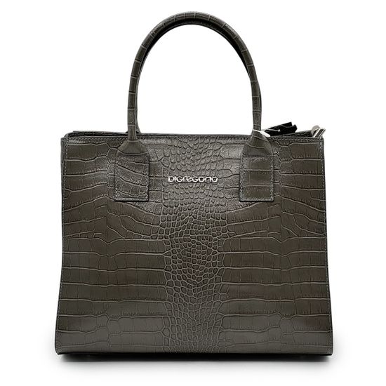 Сумка Di Gregorio серая кожаная тиснение &quot;крокодил&quot; - фото 1, 