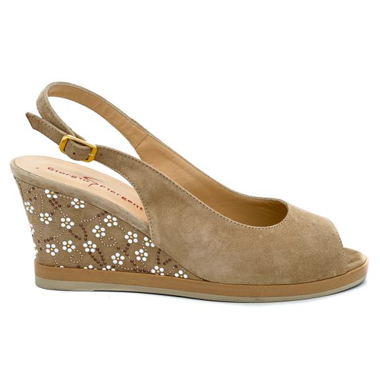 Босоножки Giorgio Piergentili бежевые замшевые со стразами - фото 1, 