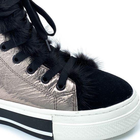 Ботинки Ilasio Renzoni серебряные кожаные МЕХ - фото 4, 