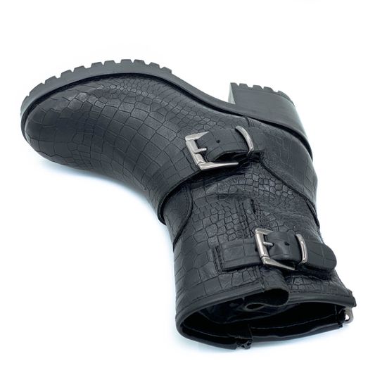 Ботинки Mimmu черные кожаные Байка тиснение под крокодила - фото 5, E228E2 MIM COCCO