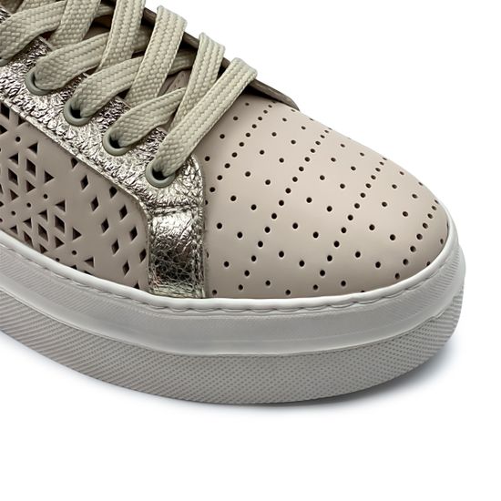 Кеды Lab Milano бежевые кожаные с перфорацией - фото 6, 3015001 LAB BEIGE