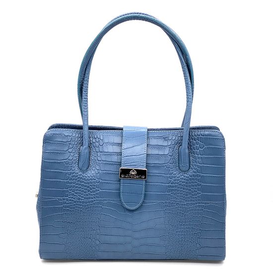 Сумка Di Gregorio синяя кожаная тиснение под крокодила - фото 1, 
